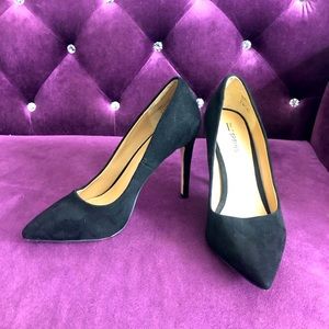 Black Faux Suede Heels